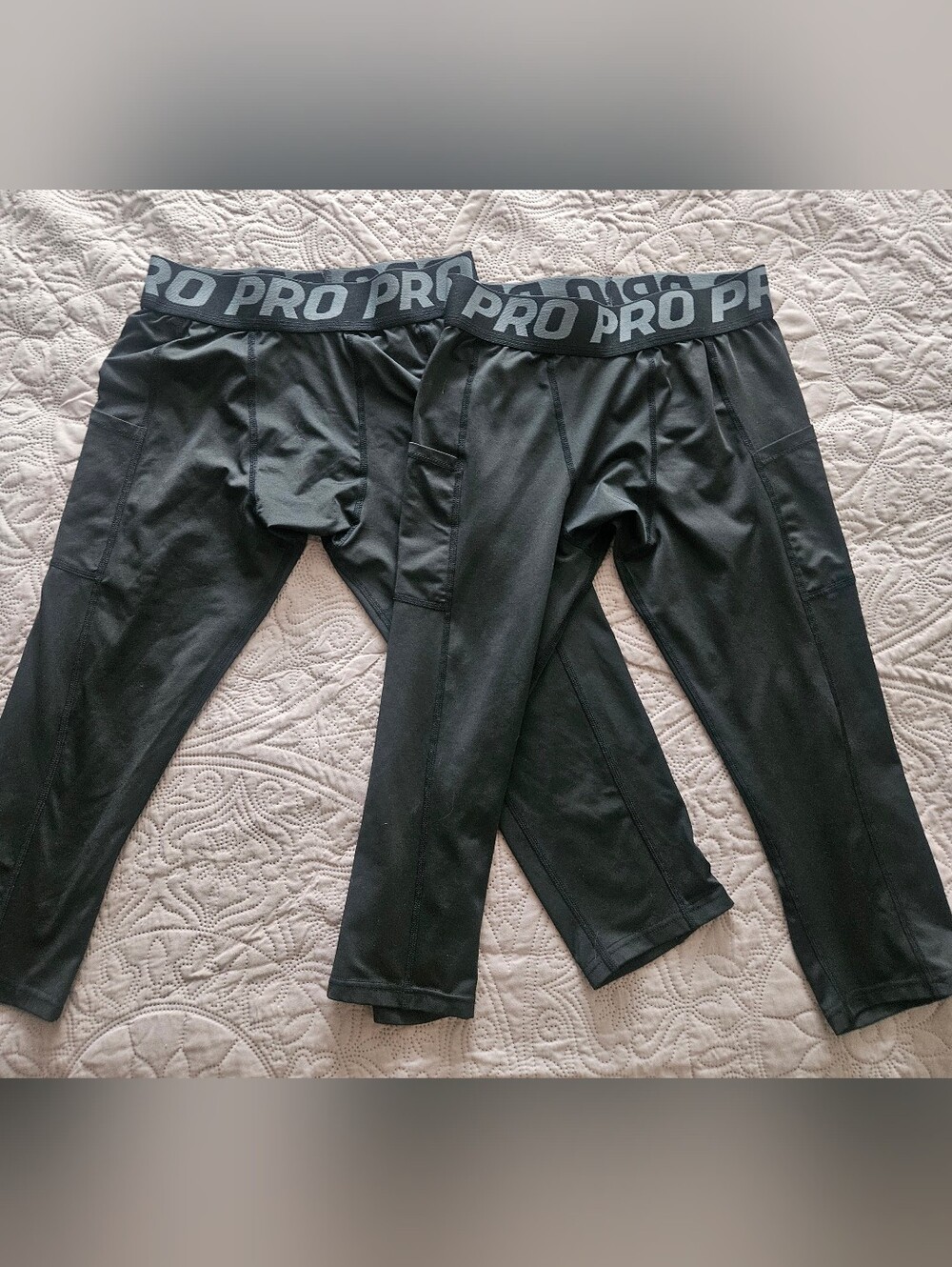 2-Pack Men's 3/4 Compression Pants Tights with Pockets - Black (Size M)
